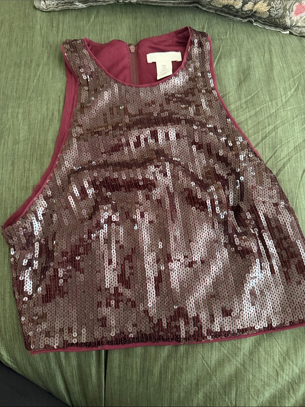 H&M Sequined Tank Top in Burgundy